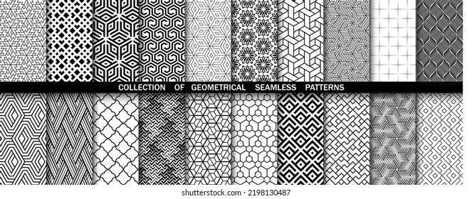 Geometric set of seamless black and white patterns. Simpless vector graphics