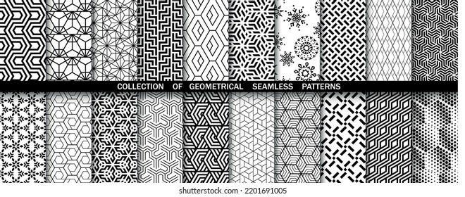 Conjunto geométrico de patrones blancos y negros sin soldadura. Gráficos vectoriales simples