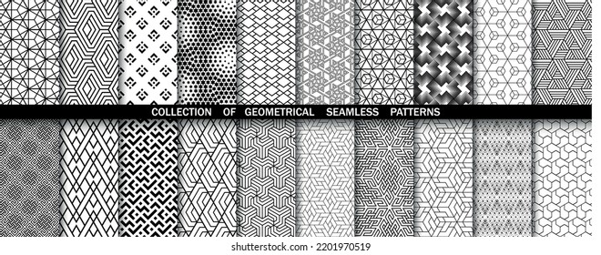 Geometric set of seamless black and white patterns. Simpless vector graphics