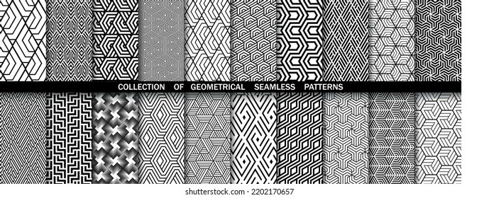 Geometric set of seamless black and white patterns. Simpless vector graphics