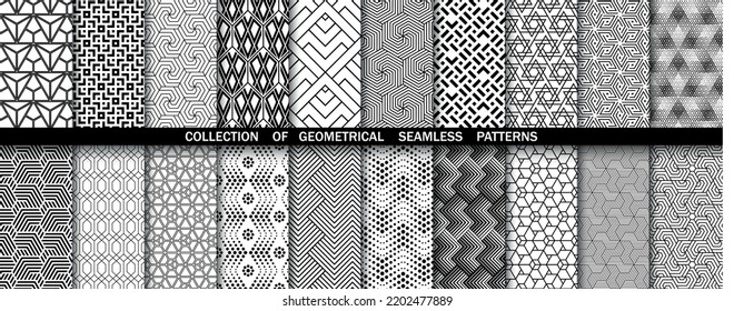 Geometric set of seamless black and white patterns. Simpless vector graphics