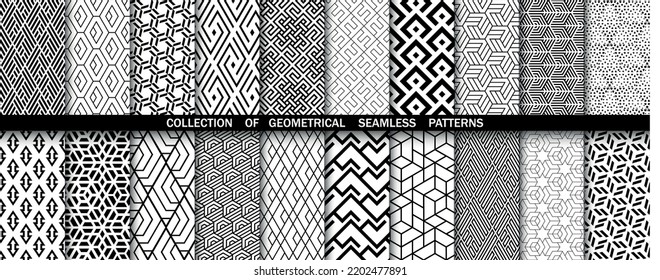 Geometric set of seamless black and white patterns. Simpless vector graphics