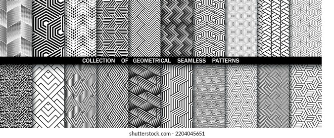Geometric set of seamless black and white patterns. Simpless vector graphics