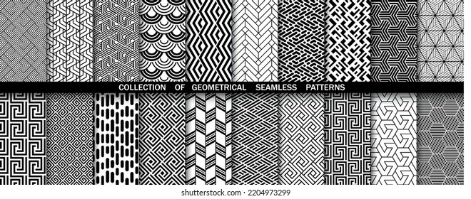 Geometric set of seamless black and white patterns. Simpless vector graphics