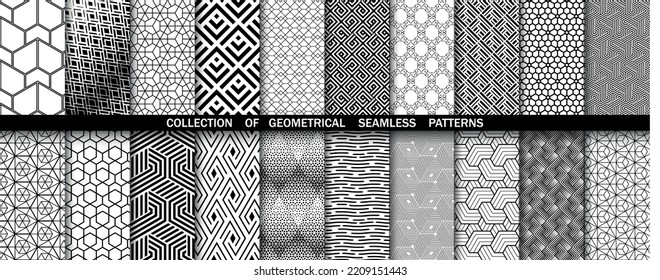 Conjunto geométrico de patrones blancos y negros sin soldadura. Gráficos vectoriales simples