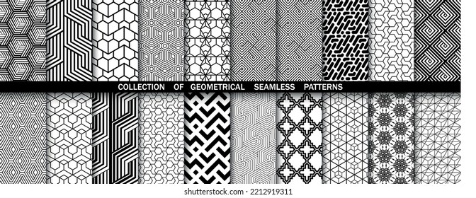 Conjunto geométrico de patrones blancos y negros sin soldadura. Gráficos vectoriales simples