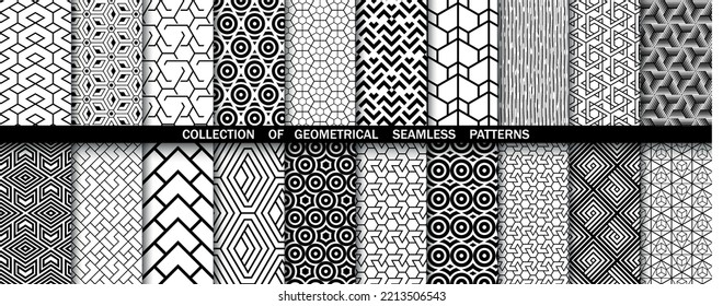Conjunto geométrico de patrones blancos y negros sin soldadura. Gráficos vectoriales simples