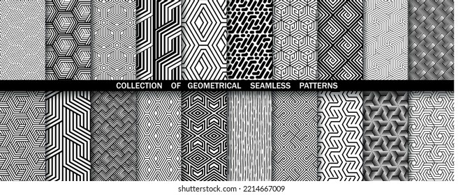 Geometric set of seamless black and white patterns. Simpless vector graphics
