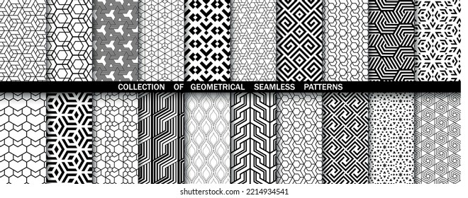Geometric set of seamless black and white patterns. Simpless vector graphics