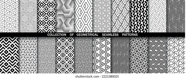 Conjunto geométrico de patrones blancos y negros sin soldadura. Gráficos vectoriales simples