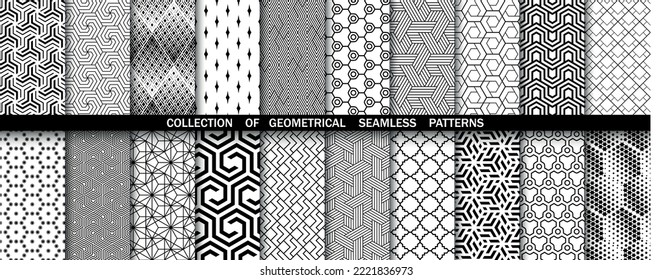 Geometric set of seamless black and white patterns. Simpless vector graphics