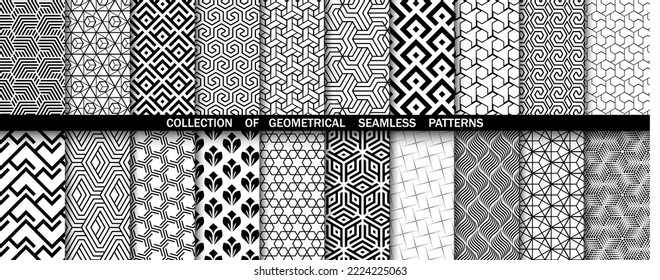 Geometric set of seamless black and white patterns. Simpless vector graphics