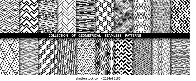 Geometric set of seamless black and white patterns. Simpless vector graphics