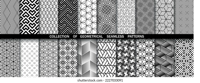 Geometric set of seamless black and white patterns. Simpless vector graphics