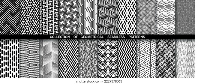Conjunto geométrico de patrones blancos y negros sin soldadura. Gráficos vectoriales simples