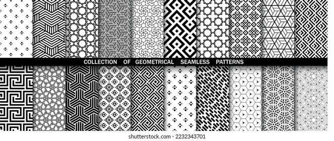 Geometric set of seamless black and white patterns. Simpless vector graphics