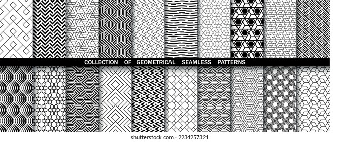 Geometric set of seamless black and white patterns. Simpless vector graphics