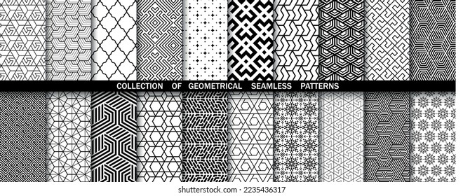 Conjunto geométrico de patrones blancos y negros sin soldadura. Gráficos vectoriales simples