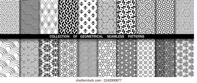 Geometric set of seamless black and white patterns. Simpless vector graphics