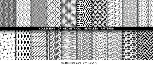 Conjunto geométrico de patrones blancos y negros sin soldadura. Gráficos vectoriales simples