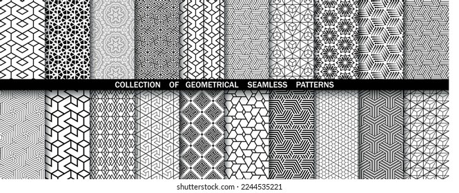 Geometric set of seamless black and white patterns. Simpless vector graphics