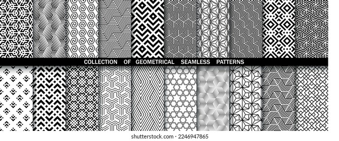 Geometric set of seamless black and white patterns. Simpless vector graphics