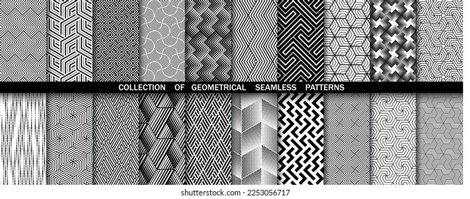 Geometric set of seamless black and white patterns. Simpless vector graphics