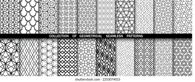 Geometric set of seamless black and white patterns. Simpless vector graphics