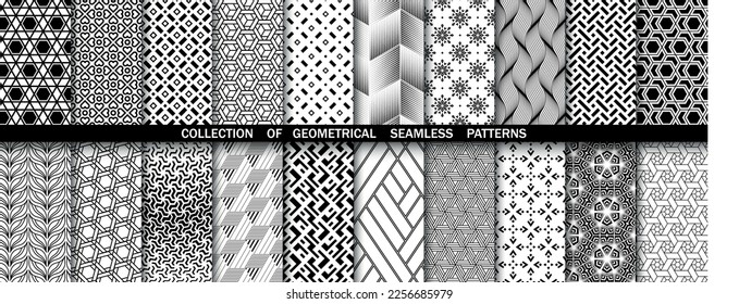 Geometric set of seamless black and white patterns. Simpless vector graphics