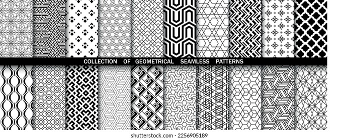Conjunto geométrico de patrones blancos y negros sin soldadura. Gráficos vectoriales simples
