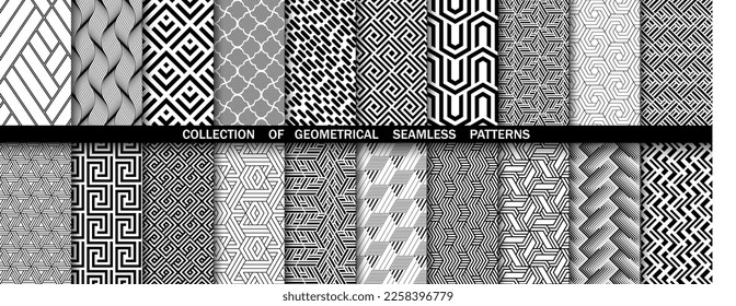 Geometric set of seamless black and white patterns. Simpless vector graphics