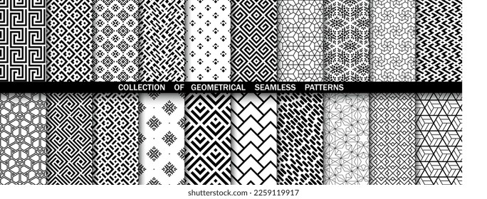 Geometric set of seamless black and white patterns. Simpless vector graphics