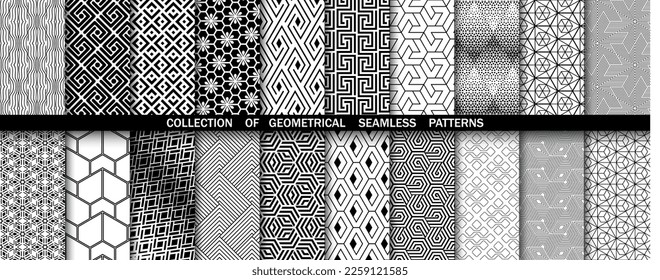 Geometric set of seamless black and white patterns. Simpless vector graphics