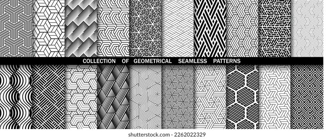 Geometric set of seamless black and white patterns. Simpless vector graphics