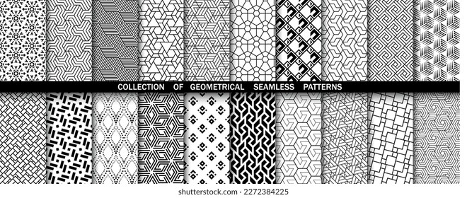Conjunto geométrico de patrones blancos y negros sin soldadura. Gráficos vectoriales simples