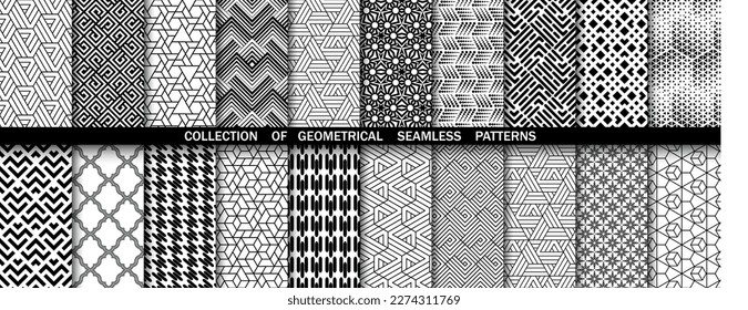 Conjunto geométrico de patrones blancos y negros sin soldadura. Gráficos vectoriales simples