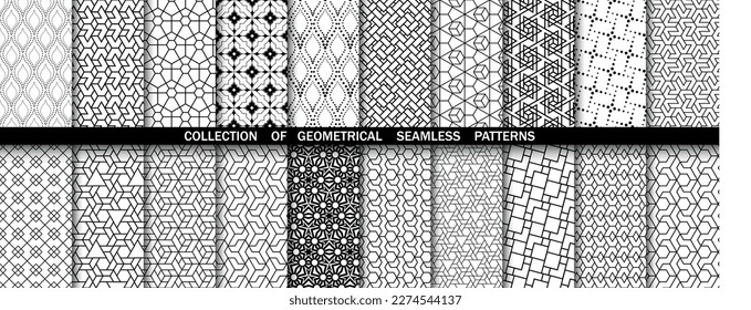 Geometric set of seamless black and white patterns. Simpless vector graphics