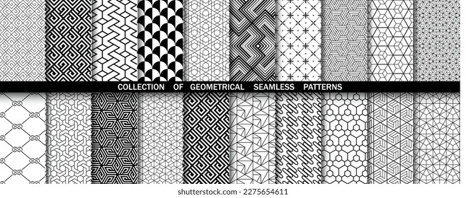 Geometric set of seamless black and white patterns. Simpless vector graphics