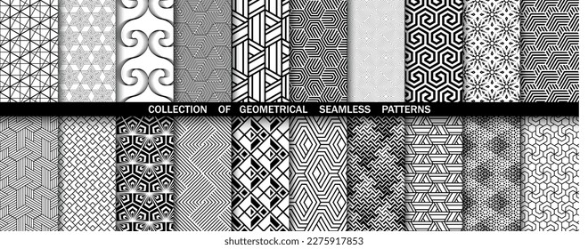 Conjunto geométrico de patrones blancos y negros sin soldadura. Gráficos vectoriales simples