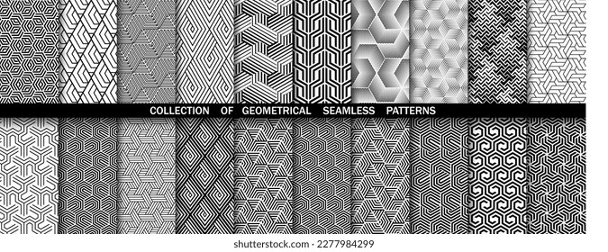 Geometric set of seamless black and white patterns. Simpless vector graphics