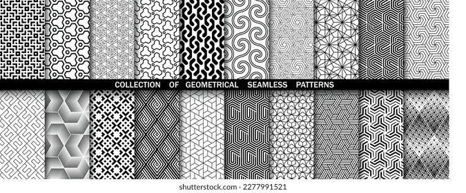 Conjunto geométrico de patrones blancos y negros sin soldadura. Gráficos vectoriales simples