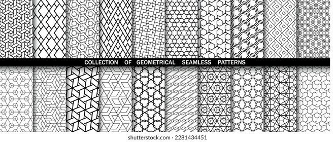 Conjunto geométrico de patrones blancos y negros sin soldadura. Gráficos vectoriales simples