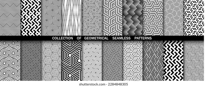 Geometric set of seamless black and white patterns. Simpless vector graphics