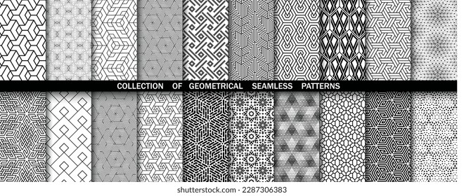 Geometric set of seamless black and white patterns. Simpless vector graphics