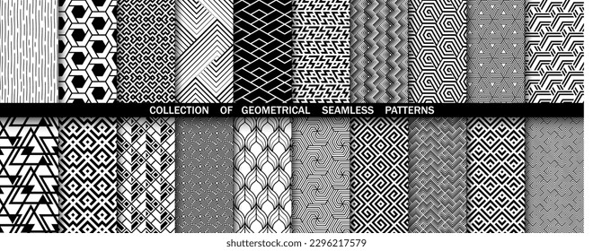 Geometric set of seamless black and white patterns. Simpless vector graphics