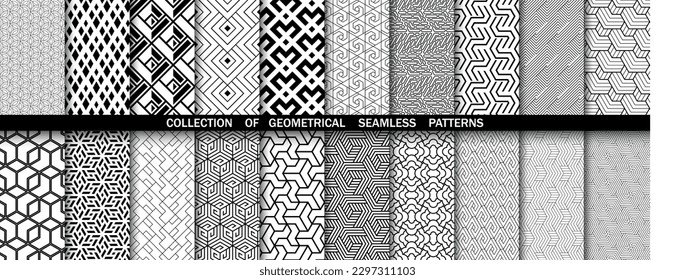 Geometric set of seamless black and white patterns. Simpless vector graphics
