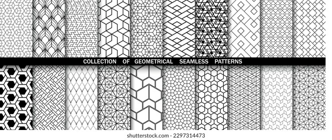 Geometric set of seamless black and white patterns. Simpless vector graphics