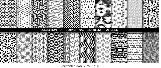 Geometric set of seamless black and white patterns. Simpless vector graphics