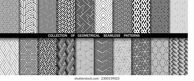 Geometric set of seamless black and white patterns. Simpless vector graphics