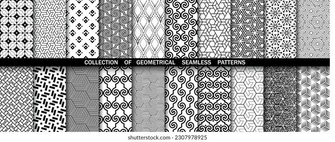 Conjunto geométrico de patrones blancos y negros sin soldadura. Gráficos vectoriales simples